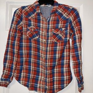 Women's Plaid Long Sleeve Button Down Blouse Size Sm